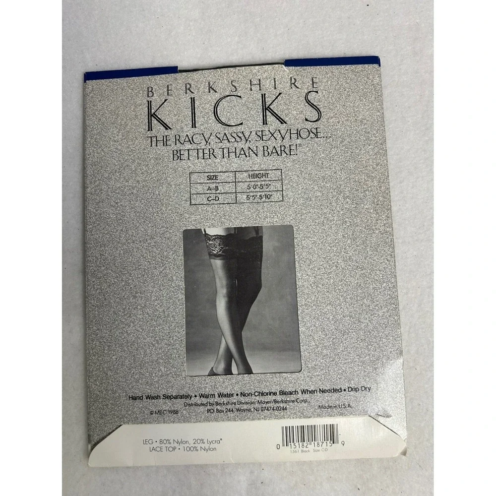 Vintage 80s Berkshire Women Size CD Black‎ Kicks Lace Top Silky Sheer Stockings